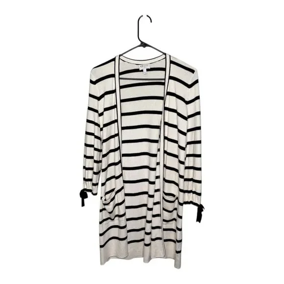 Talbots Oprah collection striped open front cardigan white black size P small - Picture 3 of 8